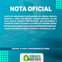 Nota sobre funcionamento da Câmara durante a pandemia.